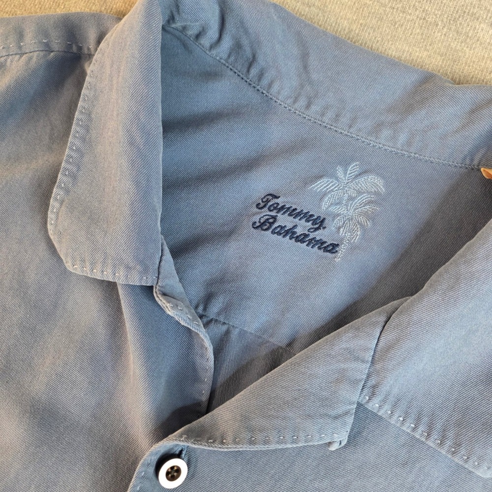 Tommy Bahama Silk Camp Shirt Mens XXL Blue Tropical Resort Luxury Minimalist - Picture 1 of 11